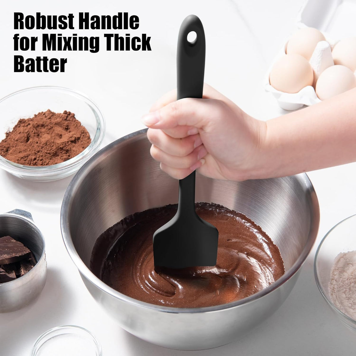 4-Piece Silicone Spatula Scrapers: Doosu 600°F Heat Resistant Food Grade Kitchen BPA Free Rubber Baking Cooking Tool Nonstick Utensil Set for Mixing, Scraping, Folding, Stirring, Serving (Black)