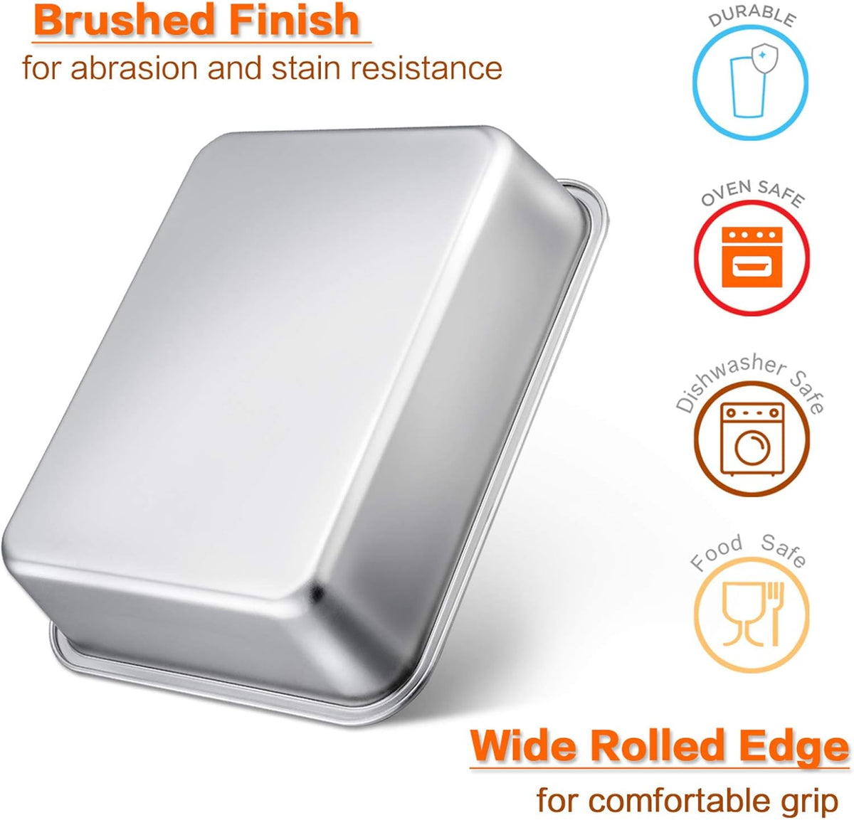 Lasagna Pan Set of 2, E-far Rectangular Deep Cake Baking Pans, Small Roaster Baking Dish Stainless Steel, 10.6x8.3x3.2 Inches, Non-Toxic & Heavy Duty, Dishwasher Safe