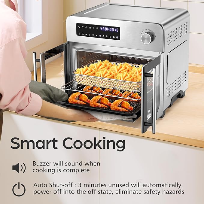OSTBA French Door Air Fryer Toaster Oven Combo, 24 QT Extra Large Capacity 10-in-1 Airfryer Oven, 30% Faster 90% Less Oil, 102 Recipes & 7 Accessories, Stainless Steel