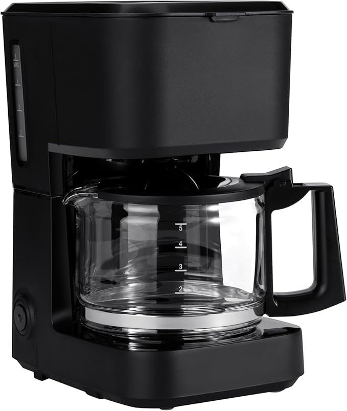 Amazon Basics 5 Cup Drip Coffee Maker with Glass Coffee Pot (0.8 Qt), Auto Shut-off, Auto Pause, Removable Filter Basket, Matte Black