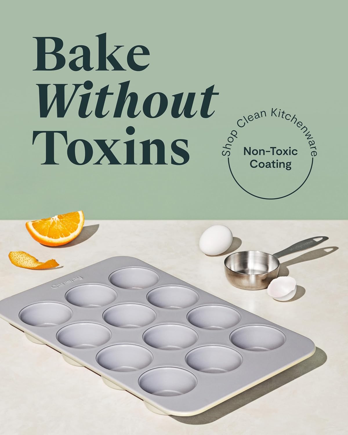 Caraway Non-Stick Ceramic 12-Cup Muffin Pan Duo - Naturally Slick Ceramic Coating - Non-Toxic, PTFE & PFOA Free - Perfect for Cupcakes, Muffins, and More - Sage