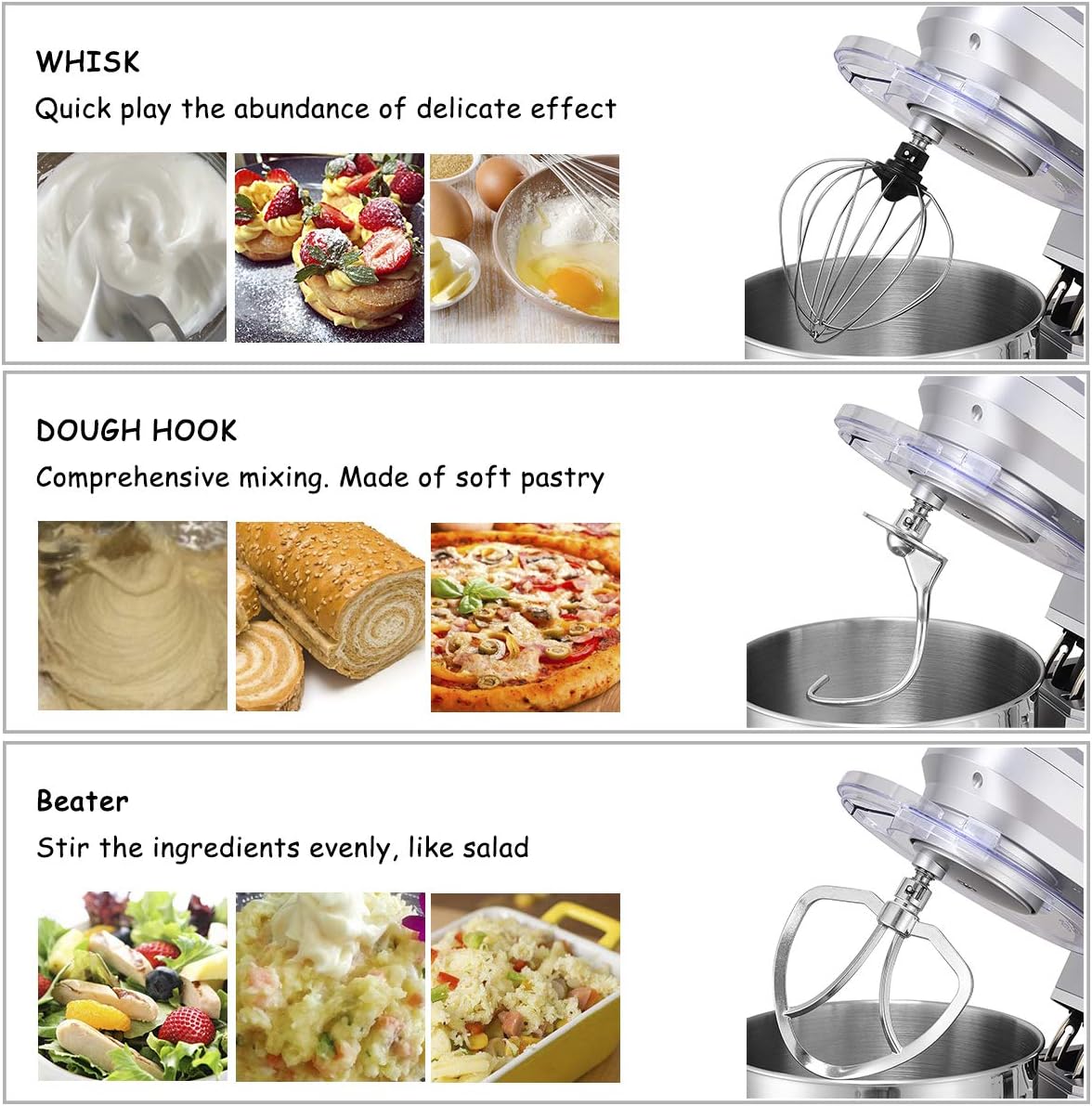 COSTWAY Stand Mixer, 7.5-Quart 660W 6-Speed Electric Mixer with Stainless Steel Bowl, Tilt-head Food Mixer with Dough Hook, Beater, Whisk (Sliver)