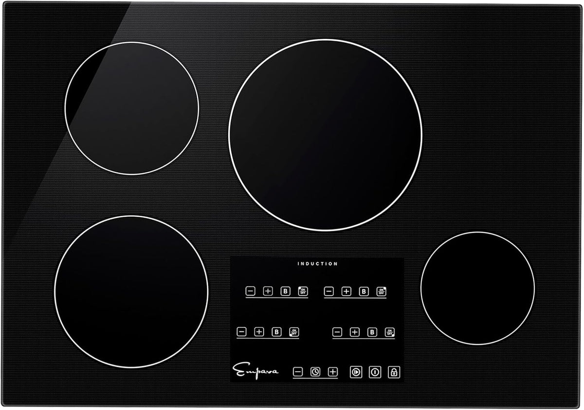 Empava 30 Inch Electric Induction Cooktop Built-in, 4 Zone Smooth Glass Surface, Touch Sensor Control Power Boost, Child Lock, Timer Function, Hardwired Kitchen Appliance