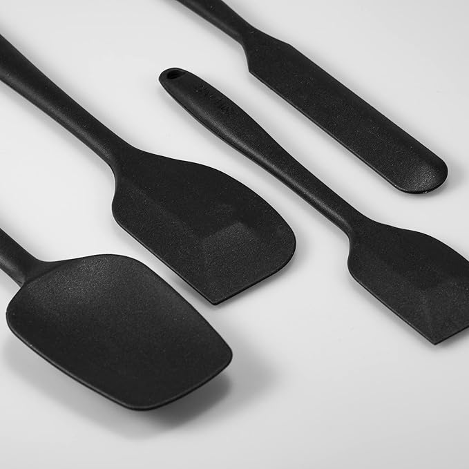 4 Piece Silicone Spatula Set, Flexible Heat Resistant Non-scratch Baking Cooking Rubber Spatulas with Stainless Steel Core, Black