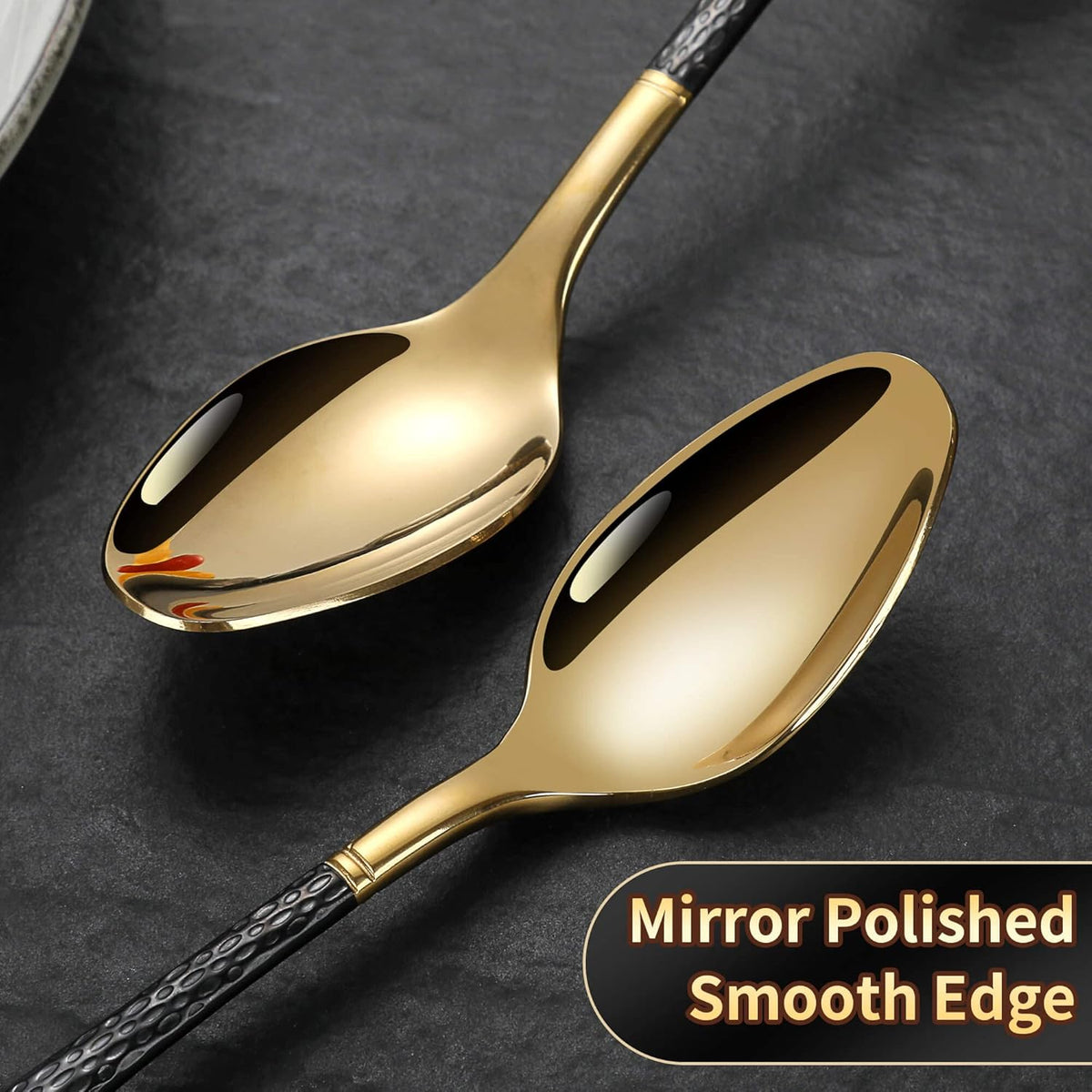 Hammered Black Gold Silverware Set,20 Piece Modern Flatware Set Service for 4,Mirror Polished Stainless Steel Cutlery Set Utensil Set Tableware Set,Kitchen Knives Fork Spoon Set,Dishwasher Safe