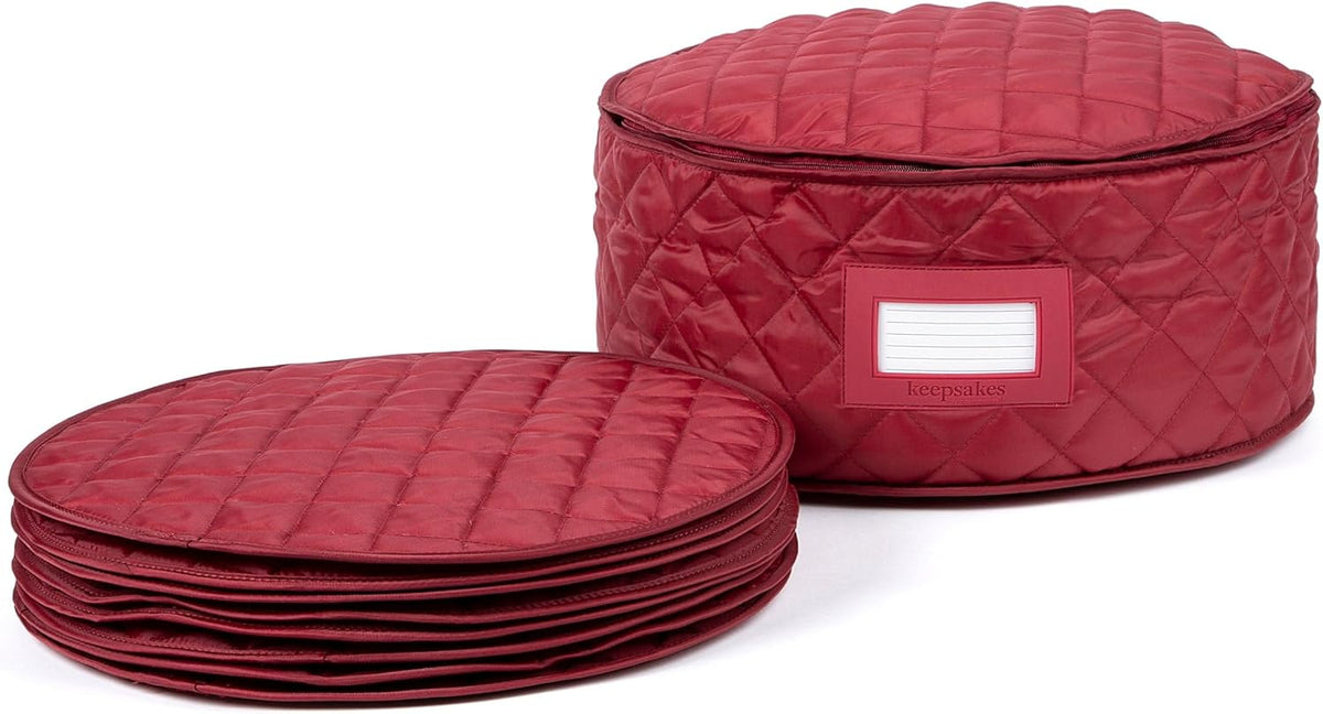 Covermates Keepsakes - Dish Storage - Padded Protection - ID Window - Stain Resistant - Machine Washable - China Storage, Red