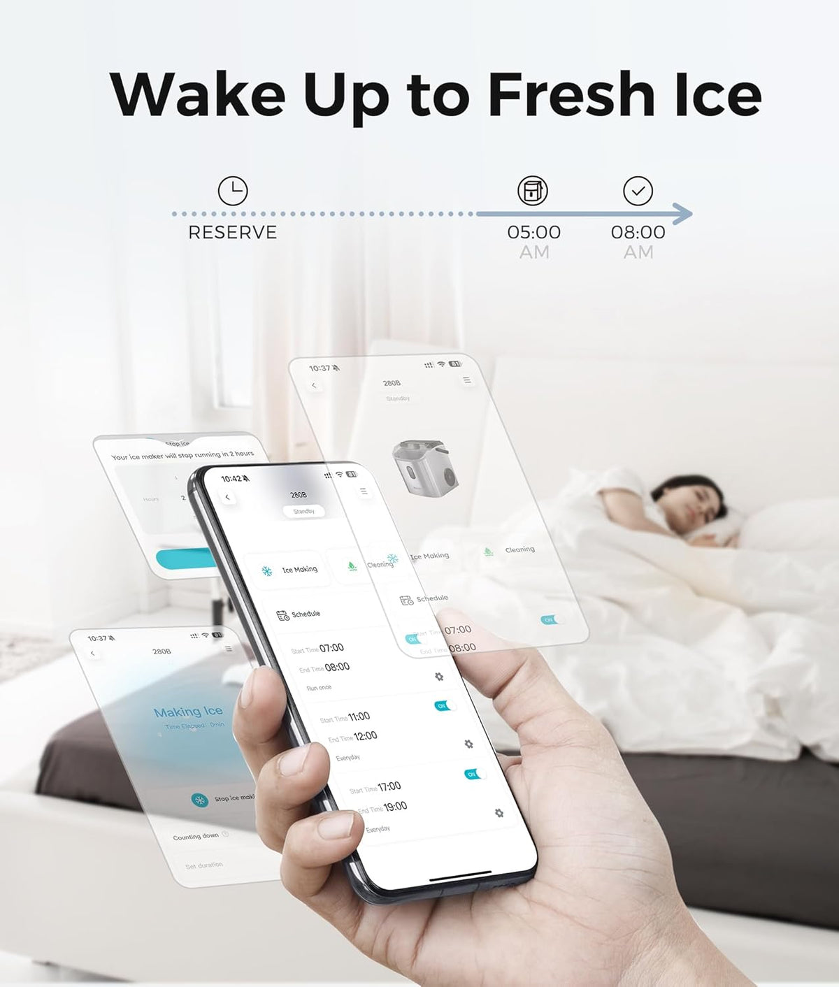 ecozy Smart Nugget Ice Maker Countertop, Portable Pebble Ice Machine with Voice Control, 34lbs/24H Soft Chewable Ice, Self-Cleaning Pellet Ice Maker with APP WiFi for Kitchen Party, Stainless Steel