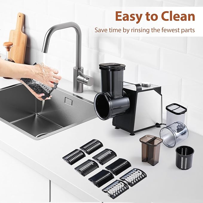 Electric Cheese Grater and Vegetable Slicer, 250W, 5-in-1 Kitchen salad chopper Food Processor with One-Touch Control