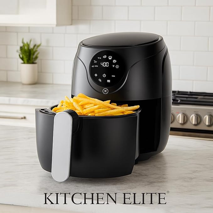 Kitchen Elite 2.5 Quart Compact Air Fryer Oven Small Countertop Oil-Free Cooker with PFAS-Free Nonstick Basket, Easy Clean, Black