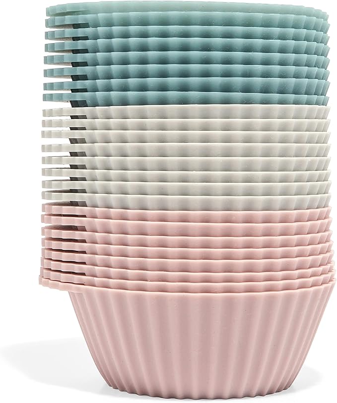 The Silicone Kitchen Reusable Silicone Baking Cup Silicone Muffin Liners for Cupcakes, BPA Free, Regular, 24 Pack, Pink Gray Blue