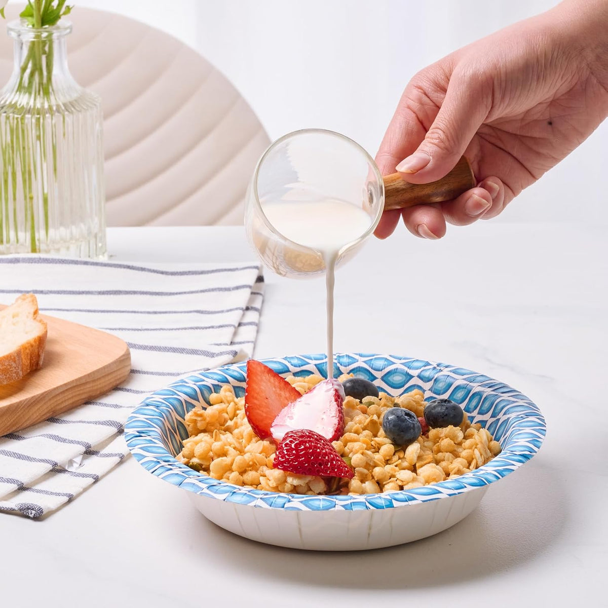 MUCHII 20 Oz Paper Bowls 180 Count Disposable Bowls, Printed Soak Proof Large Bowls for Breakfast, Lunch, and Dinner Meals