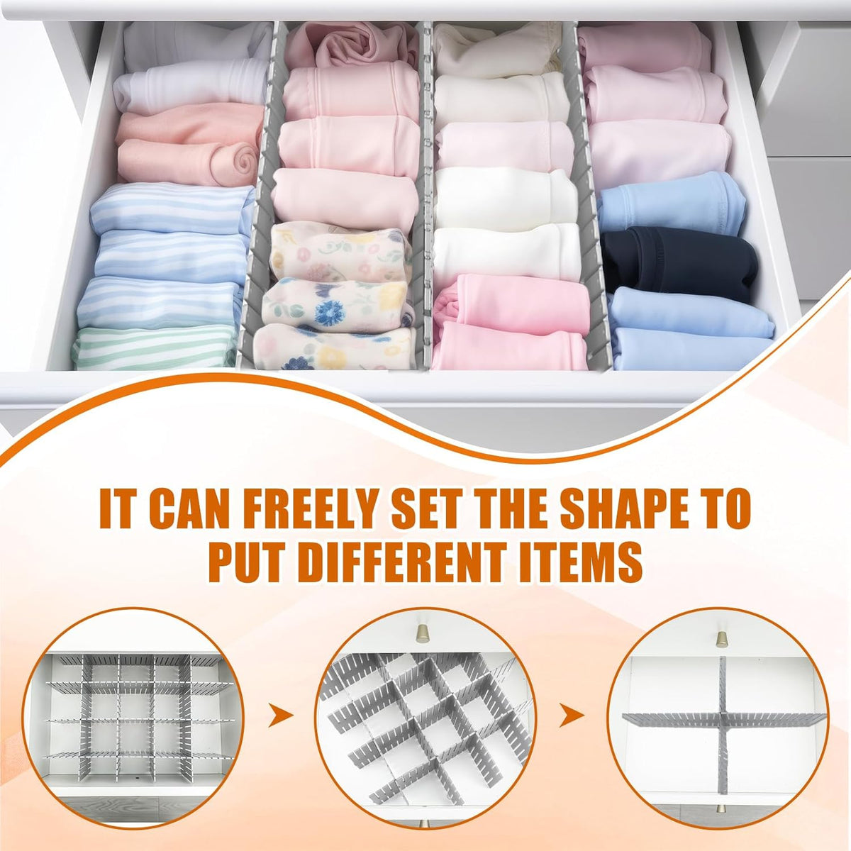 Blosssound 15pcs 5.12x 15 Tall Drawer Divider Adjustable Drawer Organizer DIY Ultra Deep Storage Organizer Separator with Fixed Buckle for Underwear Socks Dormitory Office Kitchen Bedroom(Grey)