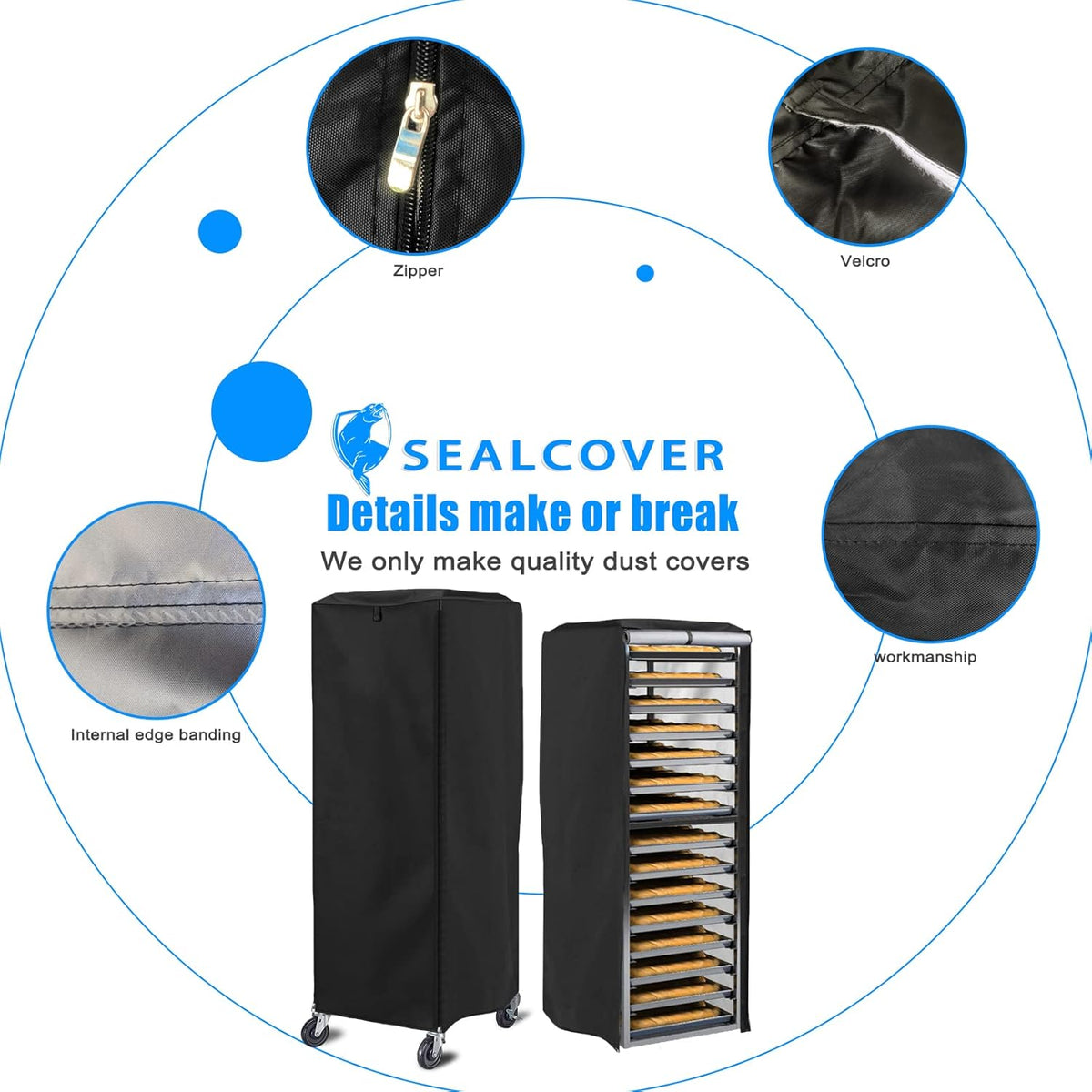 Sealcover Pan Rack Cover, High Density Waterproof and Dustproof Bread Rack Cover, 23"x28"x64", Bakery Single Rack Covers.