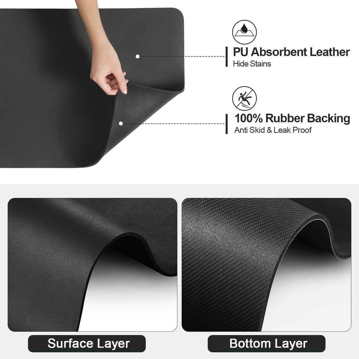 Dish Drying Mat for Kitchen Counter | Coffee Bar Mat for Countertops | Heat Resistant Drainer Mat with Non-slip Rubber Backed | Hide Stain Kitchen Absorbent Draining Mat | Black 18"x32"