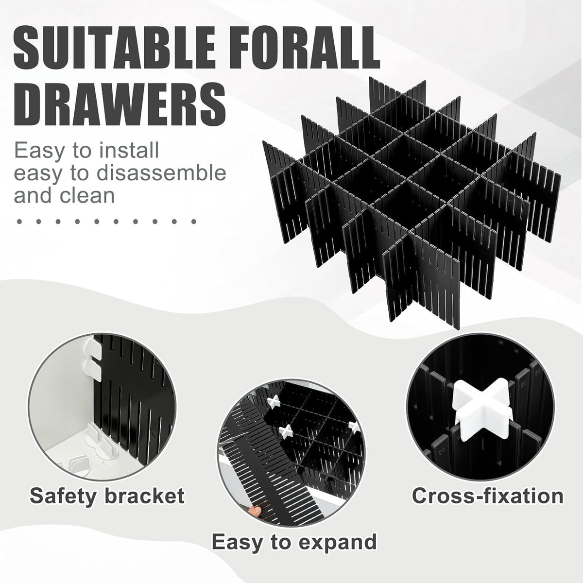 Blosssound 15pcs 5.12x 15 Tall Drawer Divider Adjustable Drawer Organizer DIY Ultra Deep Storage Organizer Separator with Fixed Buckle for Underwear Socks Dormitory Office Kitchen Bedroom(Black)