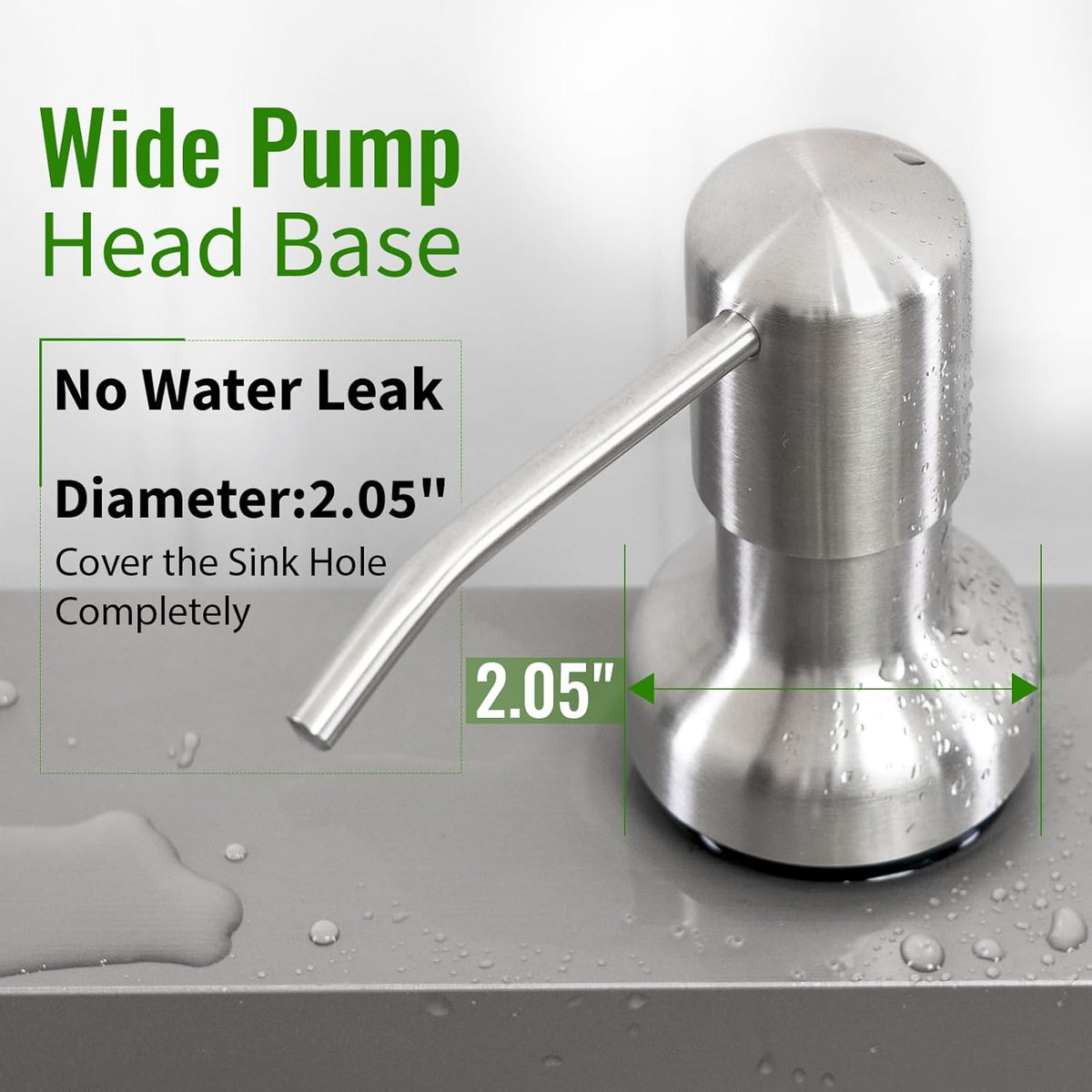 Soap Dispenser for Kitchen Sink, Kitchen Sink Soap Dispenser with 17 OZ Bottle, Refill from The Top Bar, Longer Threaded Shaft Shank, Wide Pump Head Base (Brushed Nickel)