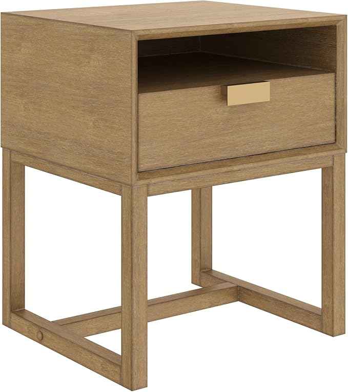 Nathan James Harper Modern Nightstand Side Accent or End Table with Storage Drawer, Set of 2, Light Brown