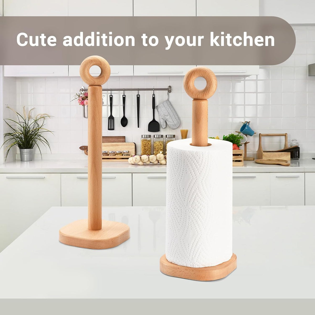 Paper Towel Holder, Cute Donut Wood Kitchen Roll Stand Organizer Countertop Free Standing, Scrunchie Holder, Housewarming Gift New Home
