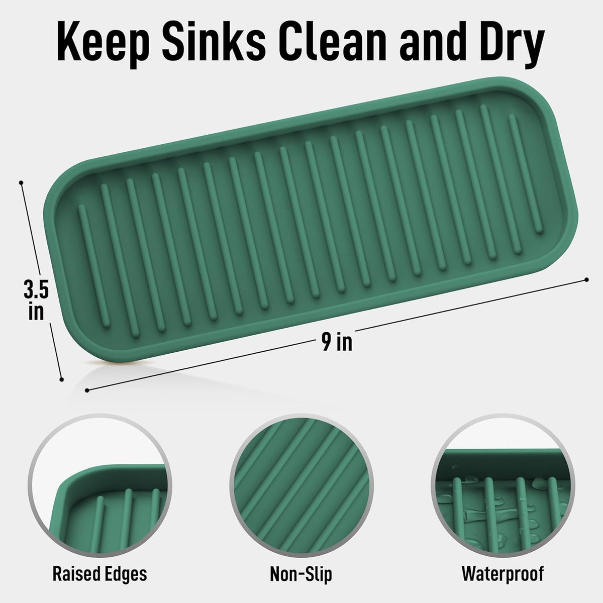Zulay Kitchen (9x3.5) Silicone Sponge Holder for Kitchen Sink - Flexible Multipurpose Soap Tray - Sink Organizer for Kitchen, Bathroom, Makeup, Trinkets & More (Pine Green)