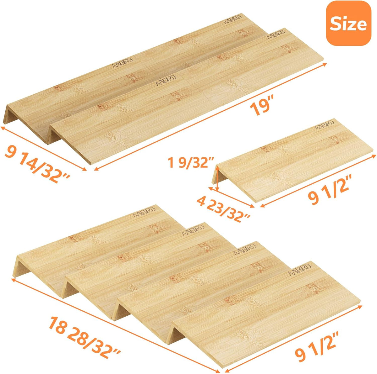 AMBIRD Bamboo Spice Drawer Organizer with Non-slip Mat,4 Tier Jar Spice Rack Tray 9.5'',Seasoning Organizer for Kitchen,Cabinet,Drawers,Countertop