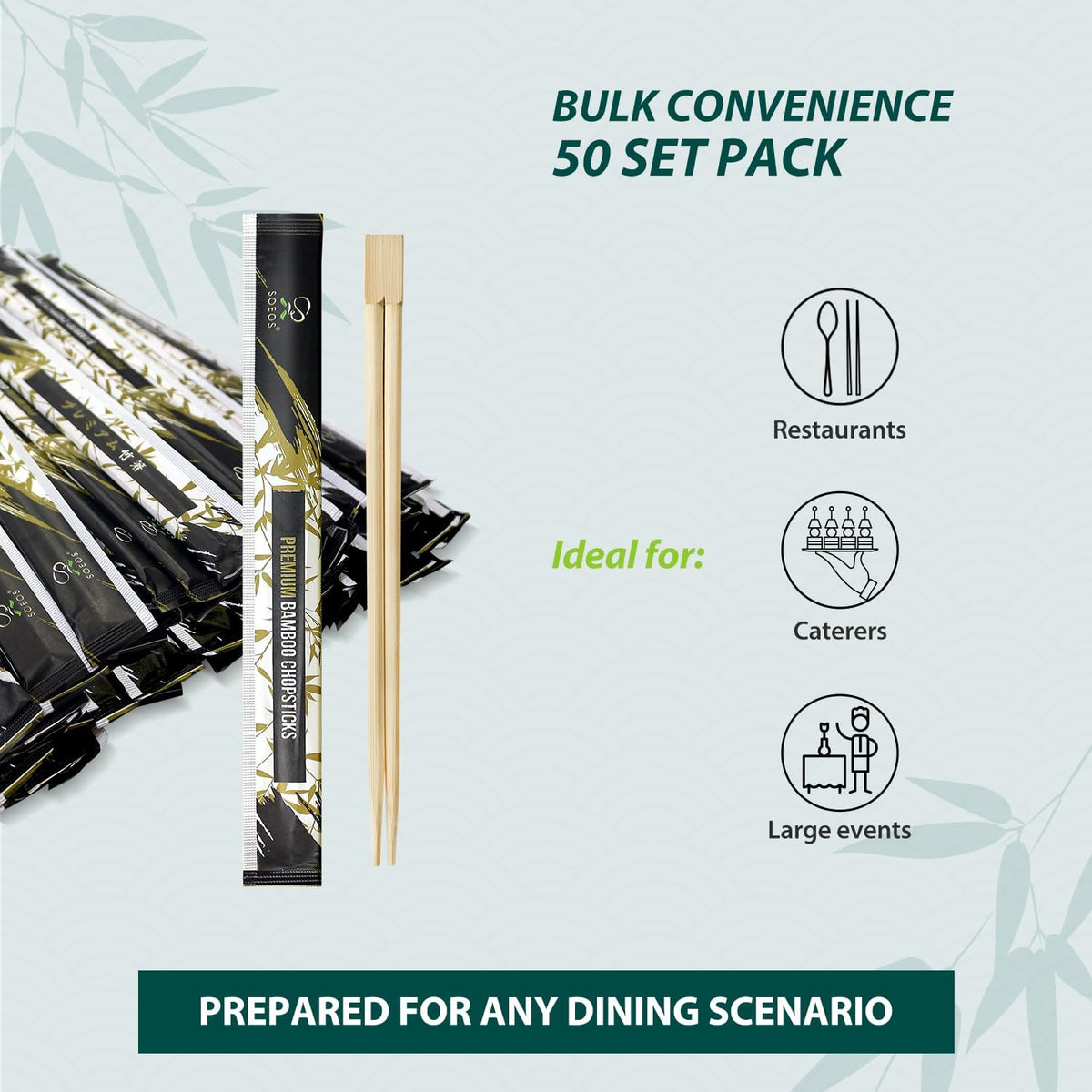 Soeos 200 Disposable Chopsticks Bulk - Natural Wooden Chopsticks & Bamboo Chopstick for Sushi, Takeout, Party - Splinter-Free, Individually Wrapped Single-Use Chopstick (Approx.200 Pairs)