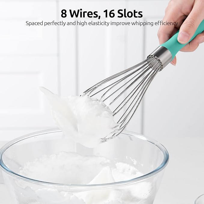 U-Taste Balloon Whisk for Cooking: 18/10 Stainless Steel Kitchen Wire Whisk, Medium Heavy Duty Egg Beater, Manual Baking Mixing Tool with 8 High Flex Wires for Stirring, Blending Sauce (Aqua Sky)