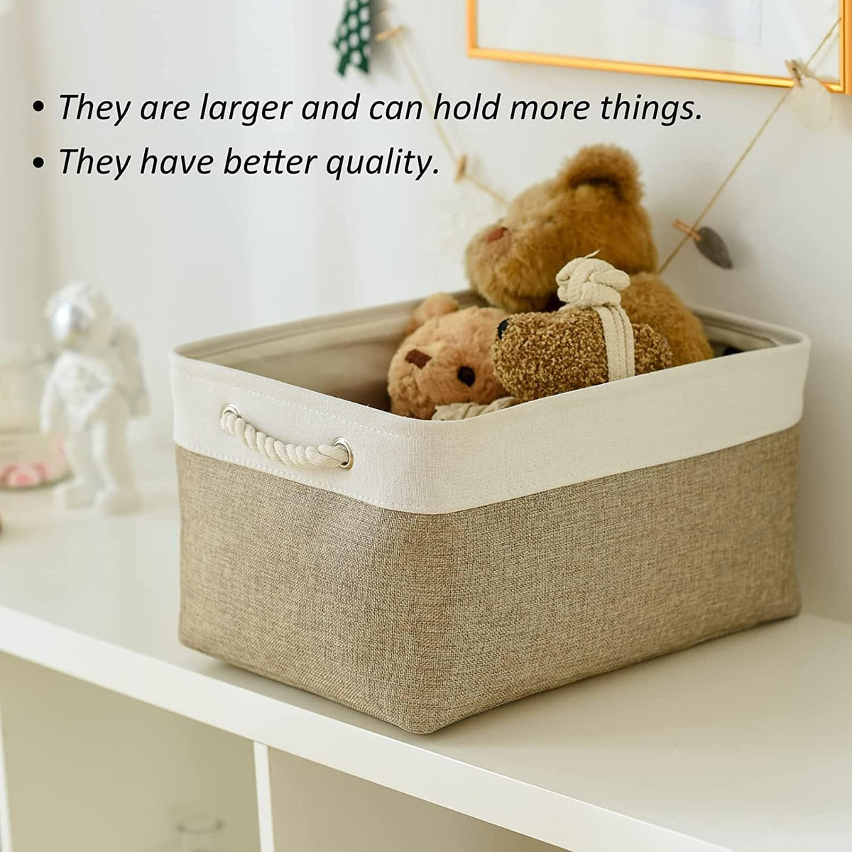 TcaFmac Storage Basket for Organizing - Large 4 Pack Fabric Storage Bins Baskets for Shelves, Foldable Storage Cubes for Closet Cloth Toy Box Gift Organizer(White & Khaki16x12x8 inch)