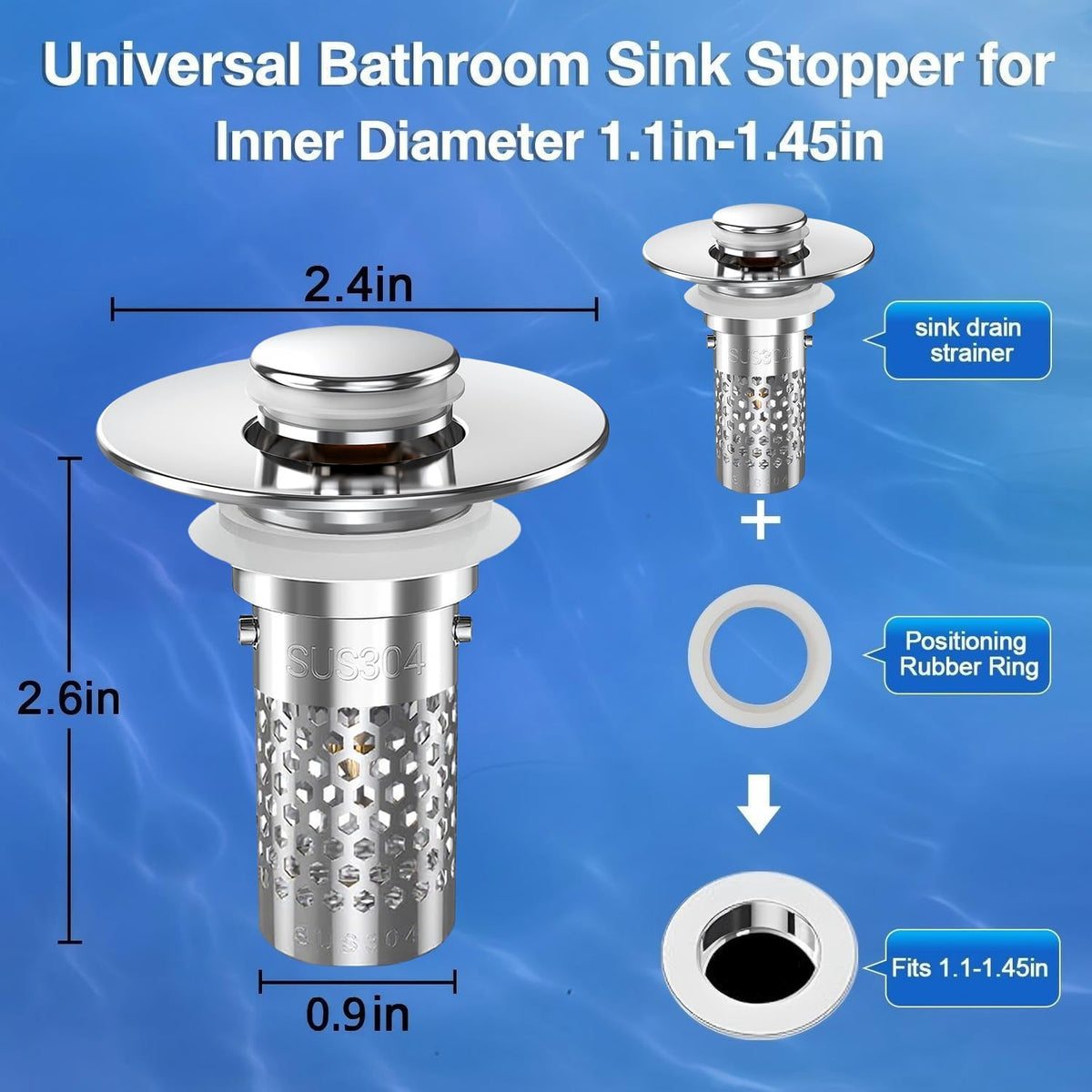 Sink Stopper Hair Catcher, Pop-up Sink Drain Strainer with Removable Stainless Steel Strainer Basket Hair Catcher, Bathroom Sink Strainer for Bathroom Sink Stopper Replacement (New-2PCS)