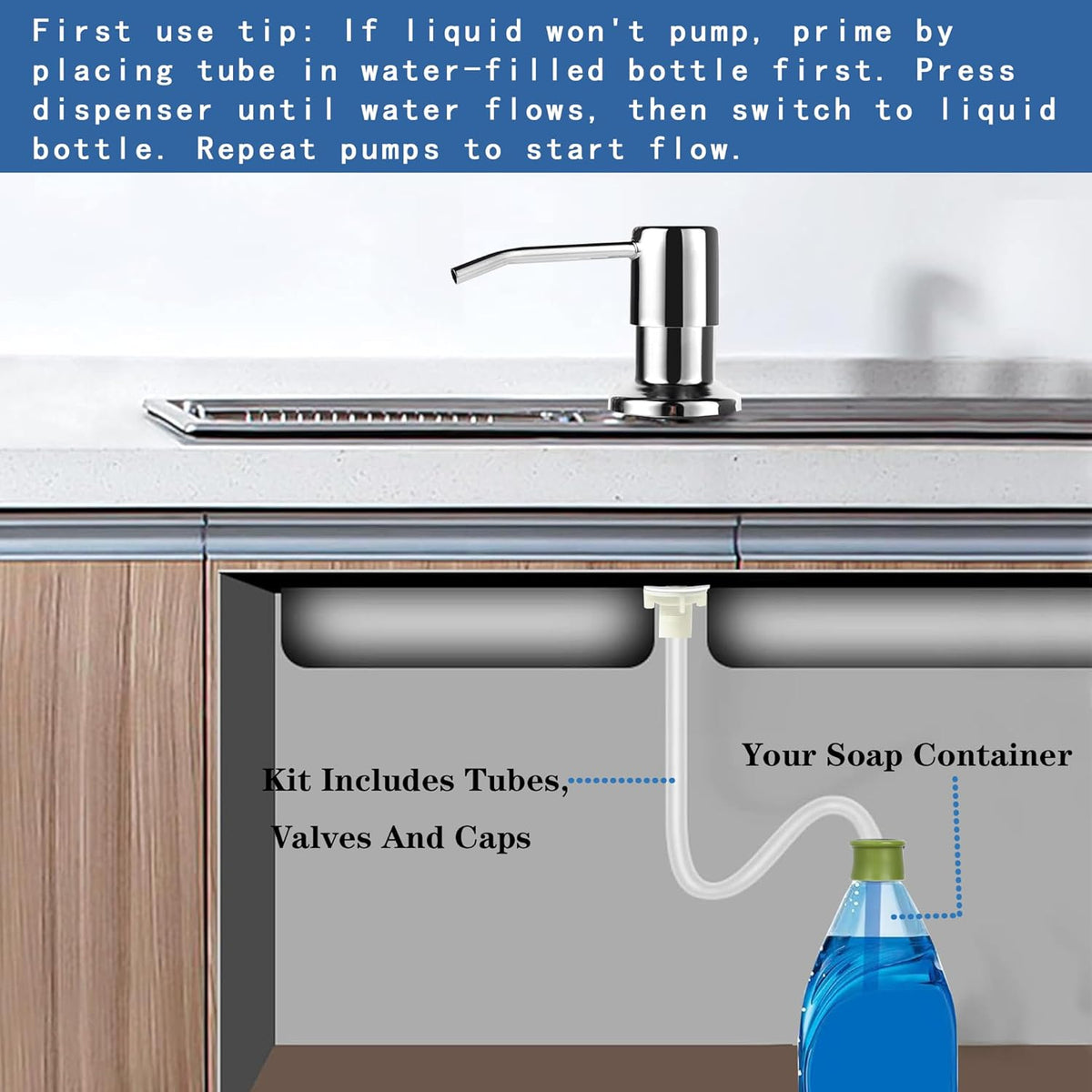 Soap Dispenser for Kitchen Dish Sink Built in Soap Dispenser Pump Chrome Platingd with 47" Extension Tube Kit