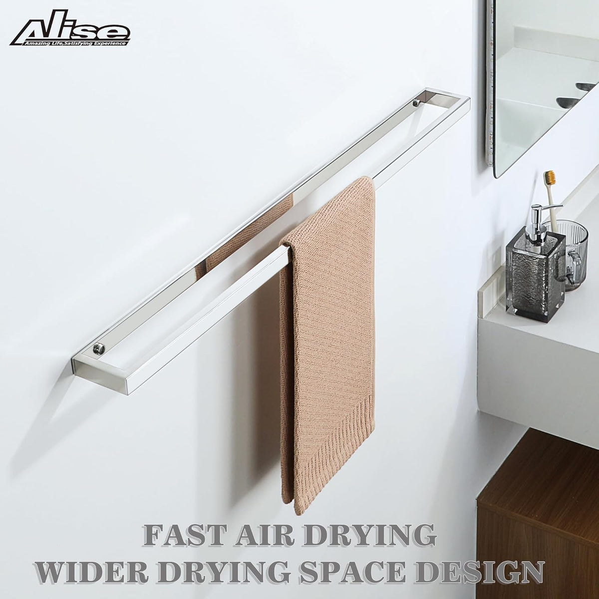 Alise Bath Towel Bar,Wall Mount Towel Holder Towel Rack Towel Hanger for Bathroom Lavatory,28 Inch SUS304 Stainless Steel Towel Rail,Polished Chrome GJF070-C