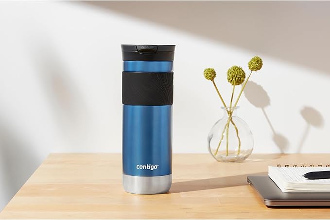 Contigo SNAPSEAL Insulated Stainless Steel Travel Mug with Grip 20oz. Blue Corn Transparent Satin & Midnight Berry