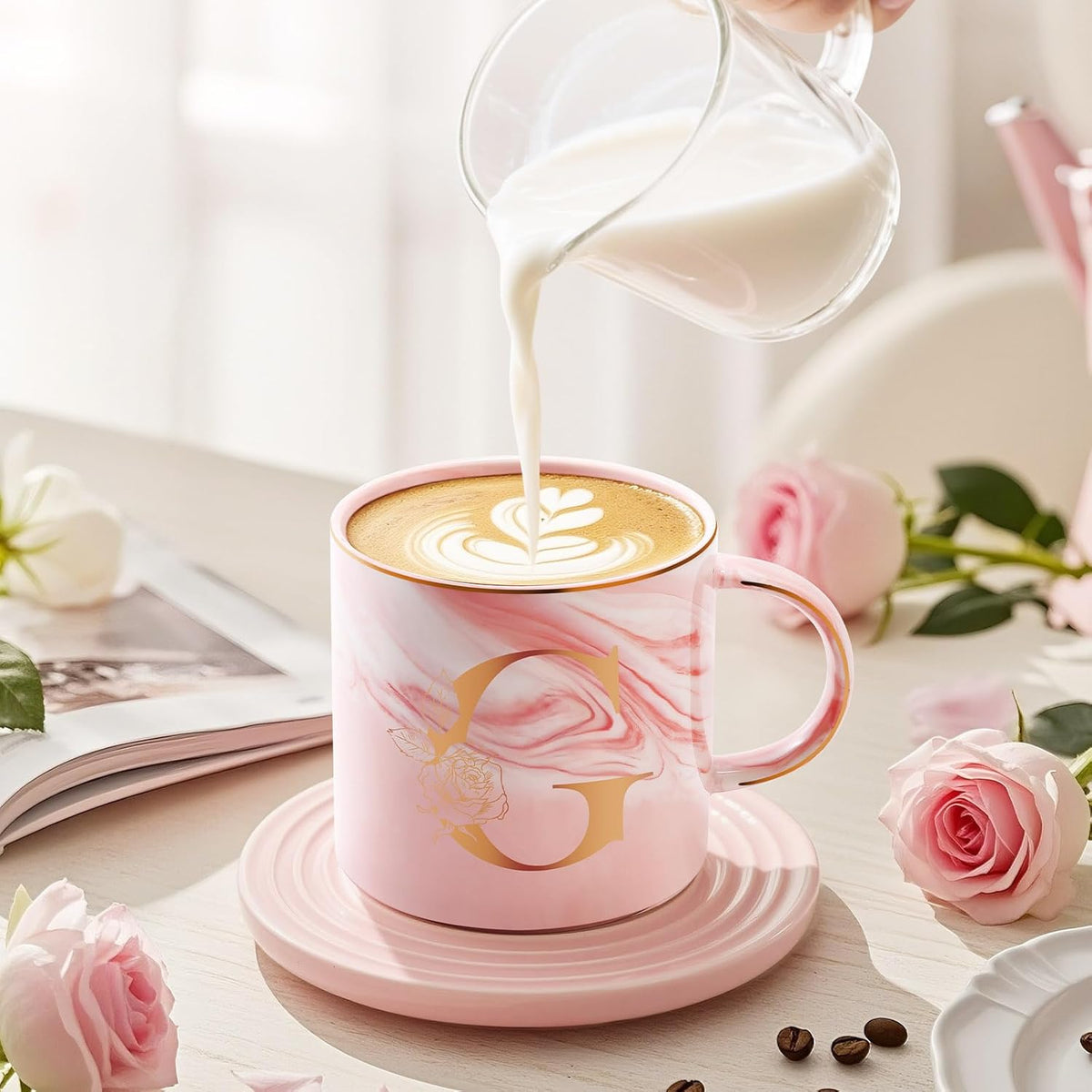 Personalized Gifts for Women Coffee Mug, Initial Customized Gift Monogrammed A-Z Coffee Mug 12 OZ, Christmas Anniversary Birthday Gifts for Women Mom Grandma Friend Sister Wife(G)