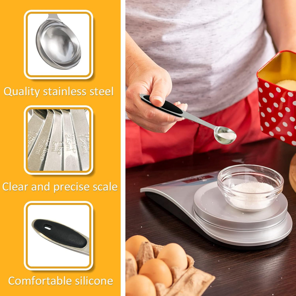 1PCS 1/2 Tsp(1/6tbsp, 2.5ml) Single Measuring Spoon with Black Silicone Grip, Stainless Steel Individual Measure Scoop Only