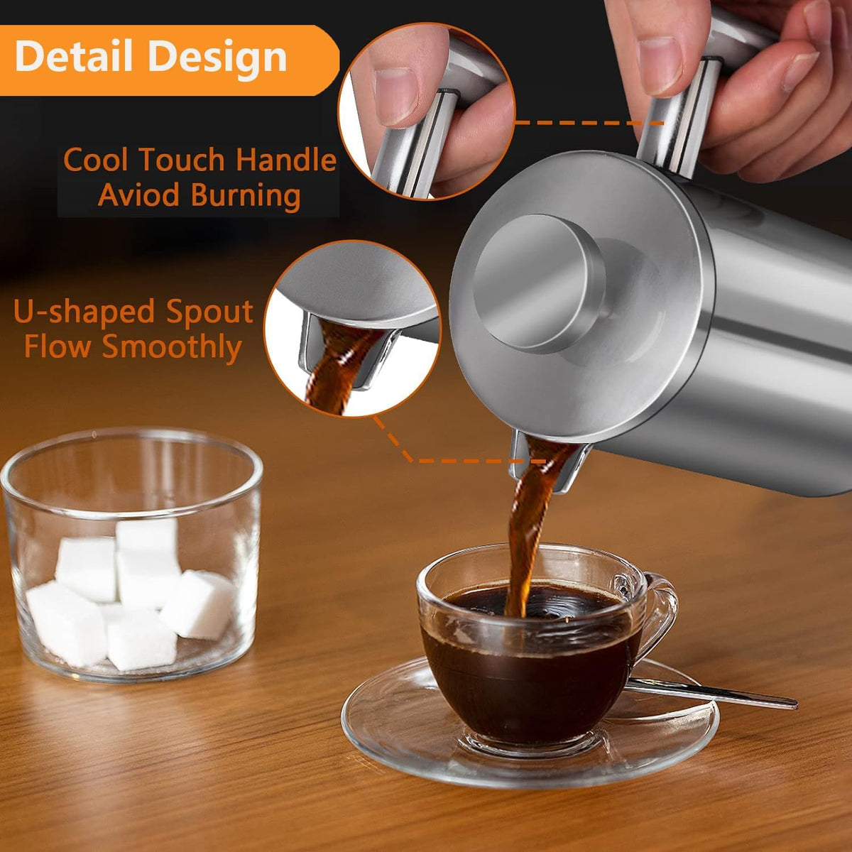 Small French Press Coffee Maker 600ml, Double-Wall Insulated French Press Coffee Press Stainless Steel for travel camping, Included 2 Extra Fliters and 1 Coffee Spoon (2-4cup, 20 OZ)