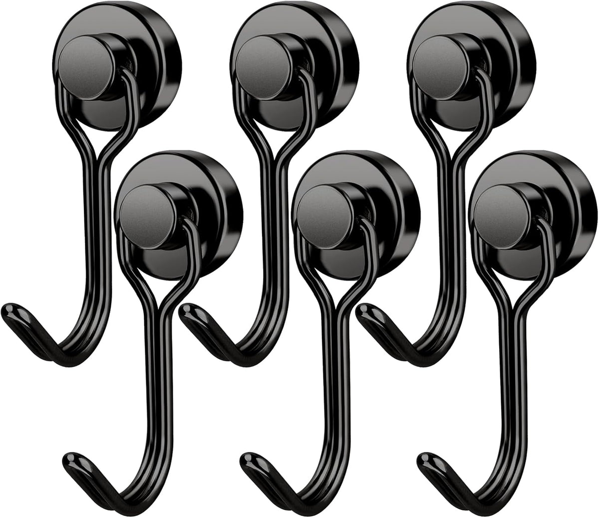FINDMAG Magnetic Hooks, 30lbs+ Magnetic Hooks for Cruise Cabins, Magnet Hooks Heavy Duty for Fridge, Swivel Swing Hooks for Kitchen, Grill, Garage, Cruise Ship Essentials 6 Pack (Black)