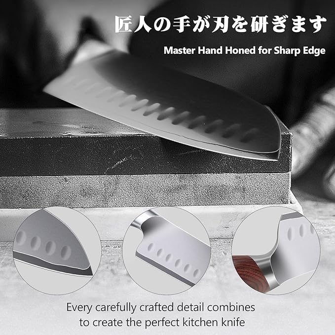 SHAN ZU 7 Inch Chef Knife, High Carbon Japanese 10Cr15Mov Stainless Steel Santoku Knife, Ultra Sharp Professional Kitchen Cooking Knife with Ergonomic Pakkawood Handle