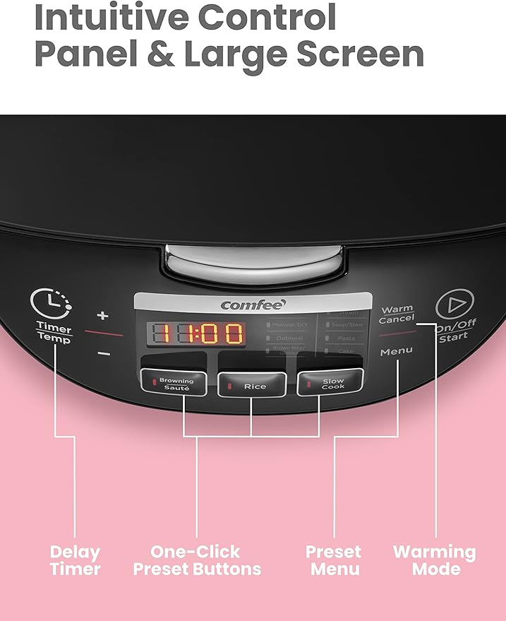 COMFEE' Rice Cooker, Japanese Large Rice Cooker with Fuzzy Logic Technology, 11 Presets, 10 Cup Uncooked/20 Cup Cooked, Auto Keep Warm, 24-Hr Delay Timer