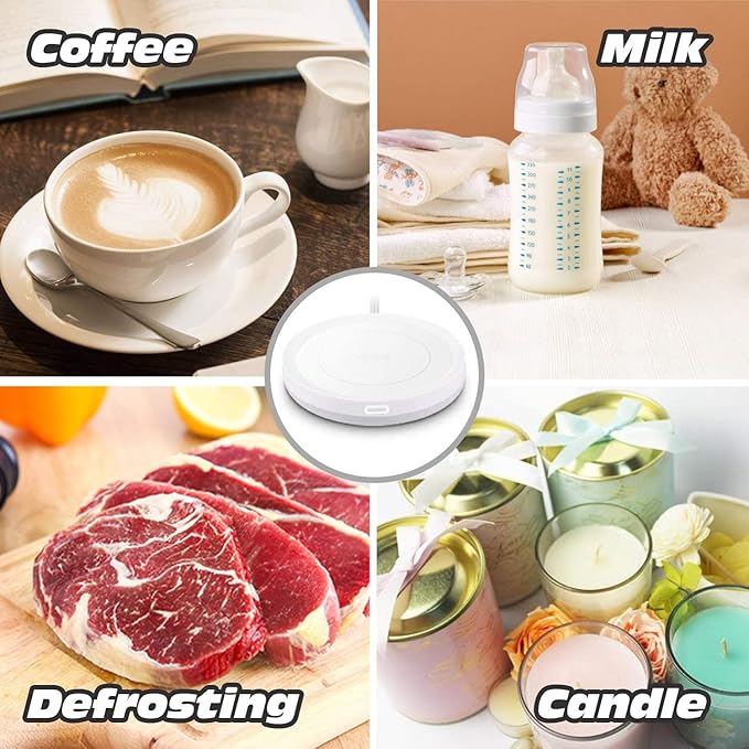 BESTINNKITS White Smart Coffee Auto On/Off Gravity-Induction Mug Office Desk Use, Candle Wax Cup Warmer Heating Plate (Up to 131F/55C)