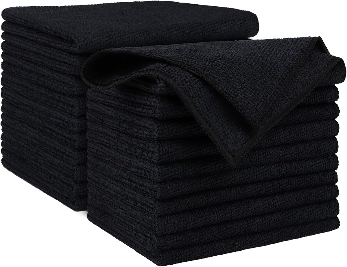 AIDEA Microfiber Cleaning Cloth Black 20PK, Microfiber Towels for Cars, Premium Car Cloth, Dusting Cloth Lint Free Cleaning Rags for SUVs, House, Kitchen, Window, Workshops,12×12"