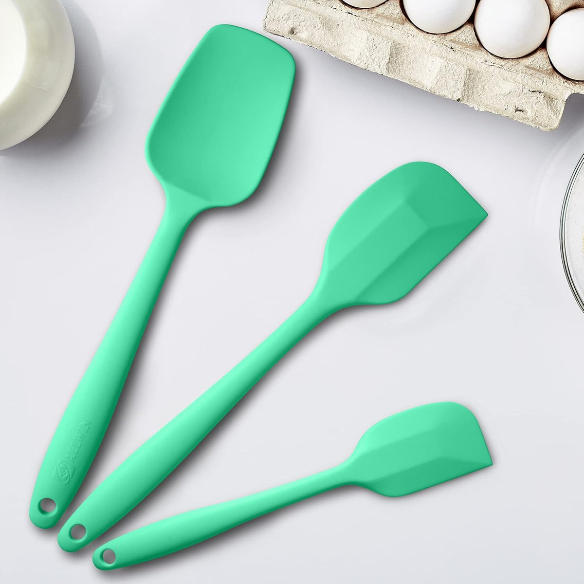 Silicone Spatula 3-piece Set, Ergonomic Handle High Heat-Resistant Spatulas, Non-stick Rubber Spatulas with Stainless Steel Core, Macaron Green