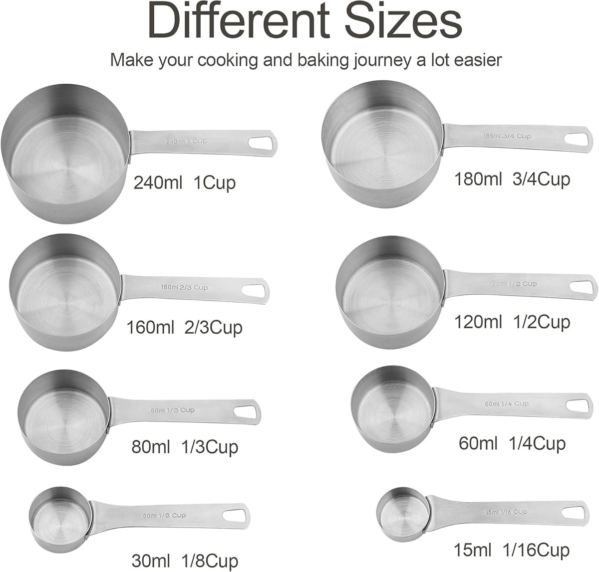 Smithcraft Measuring Cups and Spoons Set, 18/8 Stainless Steel Measuring Cups and Spoons for Kitchen & Baking, Heavy Duty Metric & US 8 Measuring cups, 9 Measuring Spoons Set