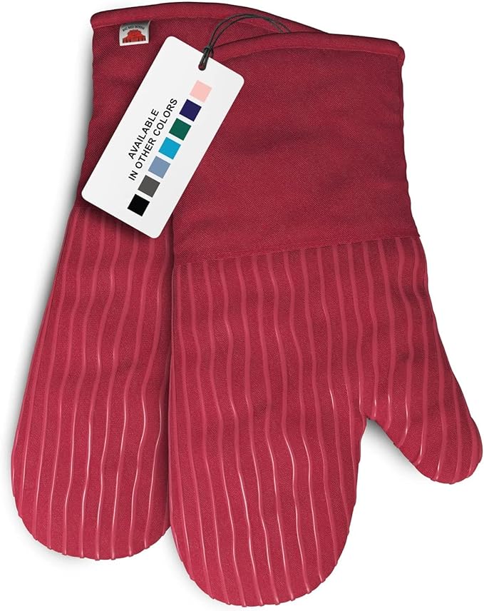 Big Red House - Silicone Oven Mitts - Red Set of 2-12.5" - Heat Resistant to 536 F / 280 C Kitchen Gloves - Professional Grade Protection Hot Cooking Baking