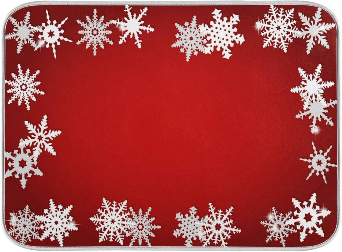 Super Absorbent Dish Drying Mat, Microfiber Fast-Drying Dish Mat, 24" x 18", Kitchen Dish Drying Pad, Watercolor Cute (Christmas Snowflake Abstract)