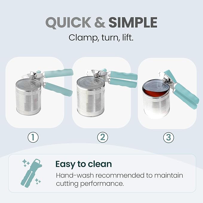 Zulay Kitchen Heavy Duty Stainless Steel Can Opener Manual with Bottle Opener - Rust Proof Manual Can Opener With Turn Knob & Comfy Soft Grip Handles - Mint