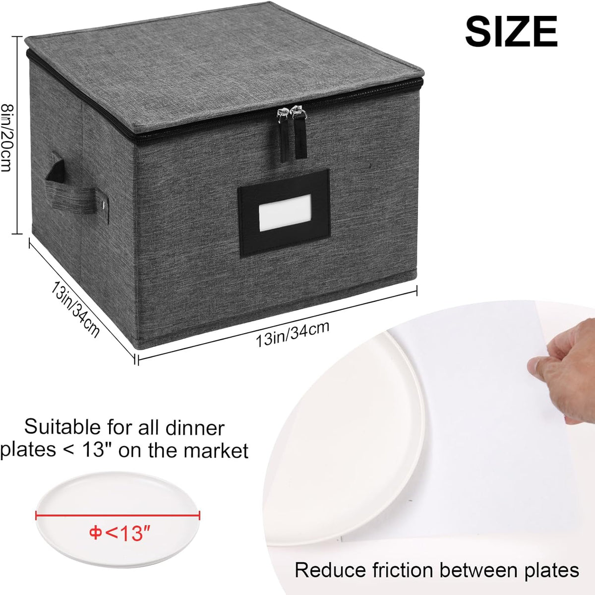 Mayniu China Storage Containers Hard Shell, 13" Charger Plates Storage Containers for Dishes, Stackable Dinnerware Storage with 24 Felt Dividers (2 Pack Black)