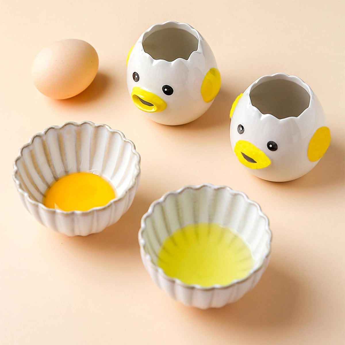 Cartoon egg separator, ceramic cute egg yolk separator, mini egg white and yolk filter, kitchen gadget baking aid