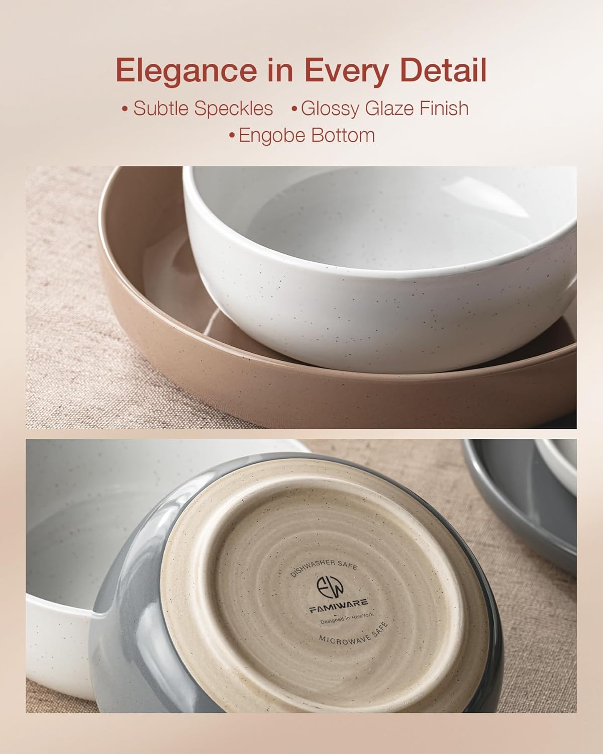 Famiware Milkyway Stoneware Dinnerware Sets with Pasta Bowls, Service for 4 (16 Pieces), Plates and Bowls Sets -Scratch Resistant, Microwave and Dishwasher Safe Dishes Set, Multi-color
