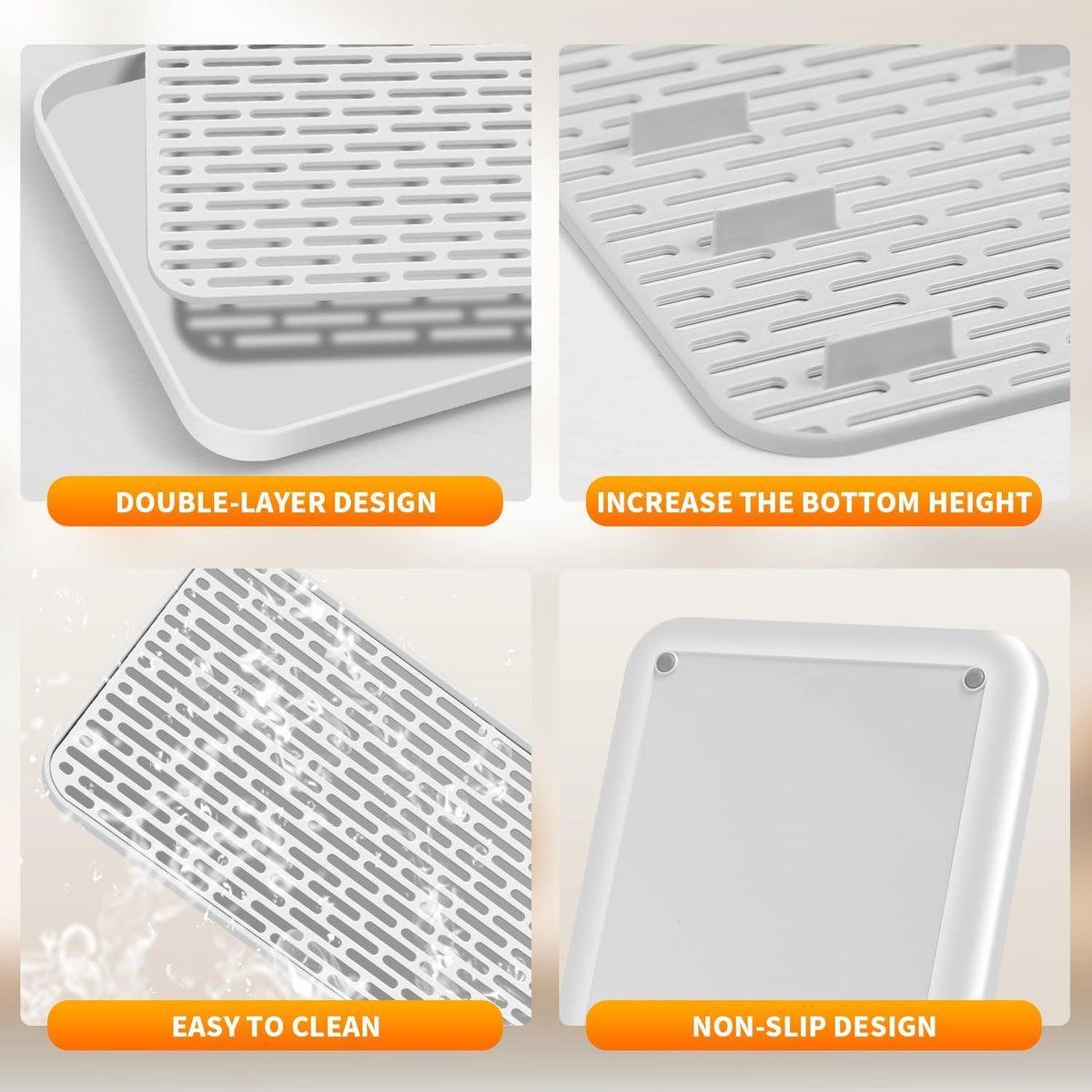 Plastics Drain Tray, Cup & Dish Drying Rack, Drain Board 2 Tier Non Slip Serving Tray with Drainboard Perfect for Sink, Coffee Table, Outdoor (12.2 x 7 x 0.98 in)