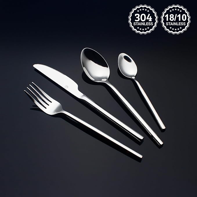 24 Piece Silverware Set For 6 Heavy duty 18/10 Stainless Steel Flatware Set Modern Design Knife/Fork/Spoon Mirror Polished Dishwasher Safe Cutlery Set with Gifts