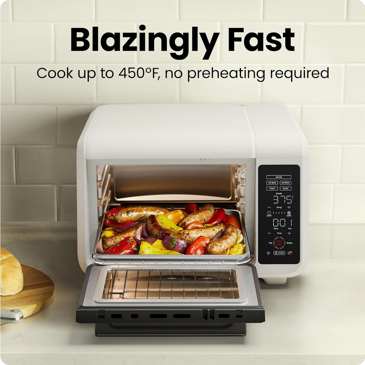 Chefman Air Fryer Toaster Oven Combo, 15 Qt. Countertop Oven for Quick & Healthy Meals, Bake, Broil, Air Fry, Toast, and Bagel Functions, 450°F Max Temp, 4 Slice Toaster Oven Air Fryer Combo – White